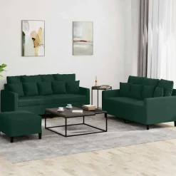 vidaXL Juego de sofás con cojines 3 piezas terciopelo Verde oscuro Sale