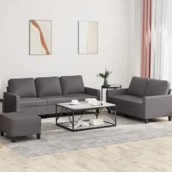 vidaXL Juego de sofás con cojines 3 piezas cuero sintético Gris Sale