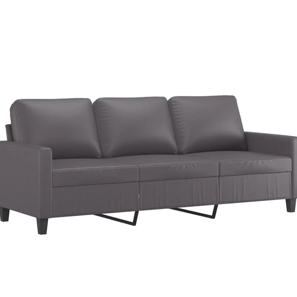 vidaXL Juego de sofás con cojines 3 piezas cuero sintético Gris Sale