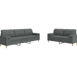 vidaXL Juego de sofás con cojines 2 piezas tela Gris oscuro Outlet