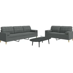 vidaXL Juego de sofás con cojines 2 piezas tela Gris oscuro Outlet