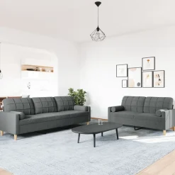 vidaXL Juego de sofás con cojines 2 piezas tela Gris oscuro Outlet