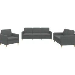 vidaXL Juego de sofás con cojines 3 piezas tela Gris oscuro Clearance