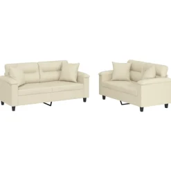 vidaXL Juego de sofás con cojines 2 piezas cuero sintético color Crema New