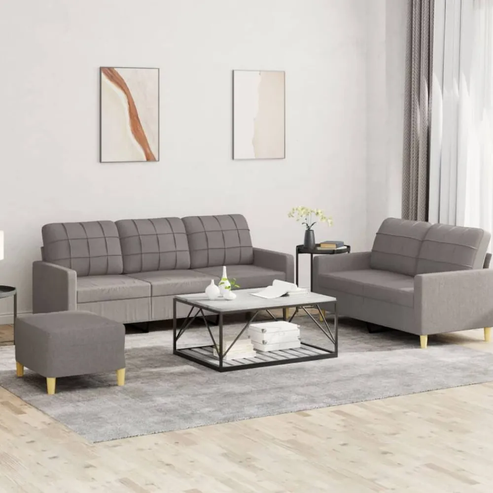 vidaXL Sofás-Juego de sofás con cojines 3 piezas tela gris taupe
