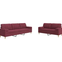 vidaXL Sofás-Juego de sofás con cojines 2 piezas tela rojo tinto