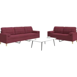 vidaXL Sofás-Juego de sofás con cojines 2 piezas tela rojo tinto