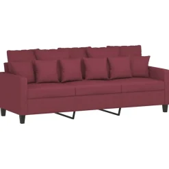 vidaXL Sofás-Juego de sofás con cojines 4 piezas tela rojo tinto