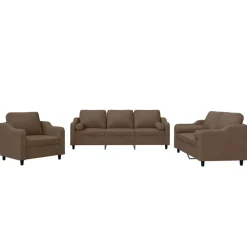 vidaXL Juego de sofás con cojines 3 piezas tela marrón Marrón Outlet
