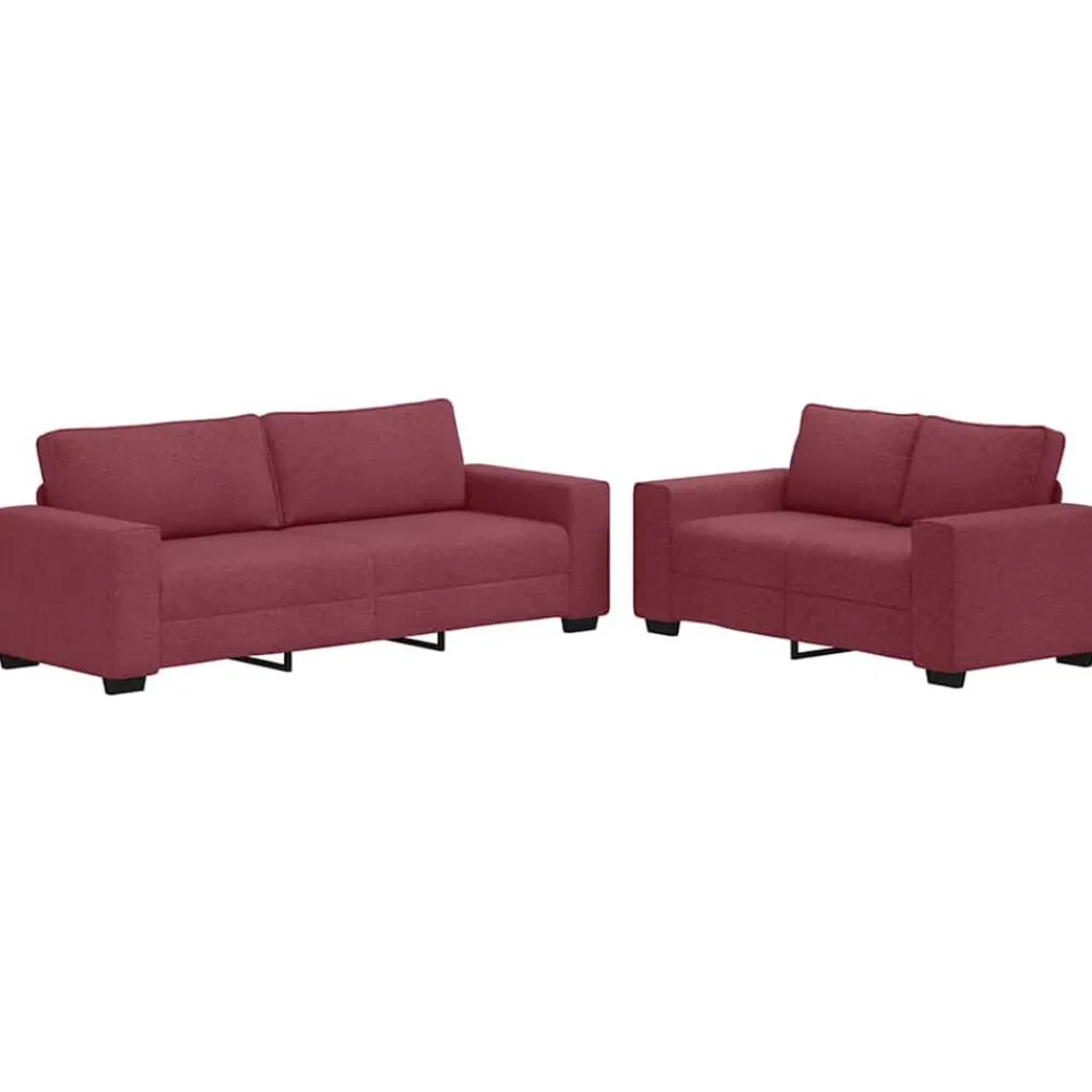 vidaXL Juego de sofás con cojines 2 piezas tela rojo tinto Rojo vino tinto New
