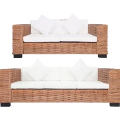 vidaXL Juego de sofás con cojines 2 piezas ratán natural Hot