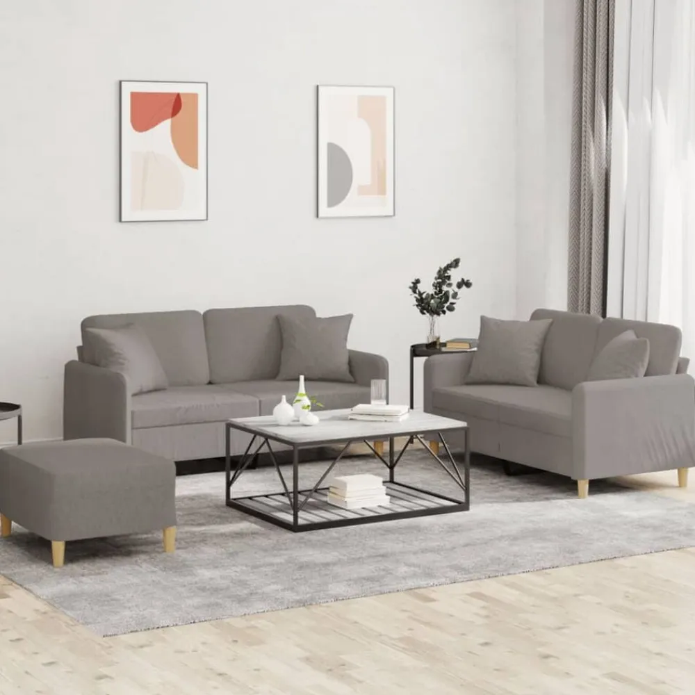 vidaXL Juego de sofás con cojines 3 piezas tela gris taupe Taupé Best