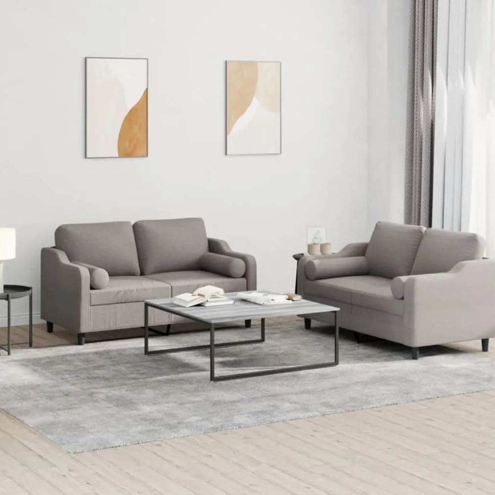 vidaXL Juego de sofás con cojines 2 piezas tela gris taupe Taupé New