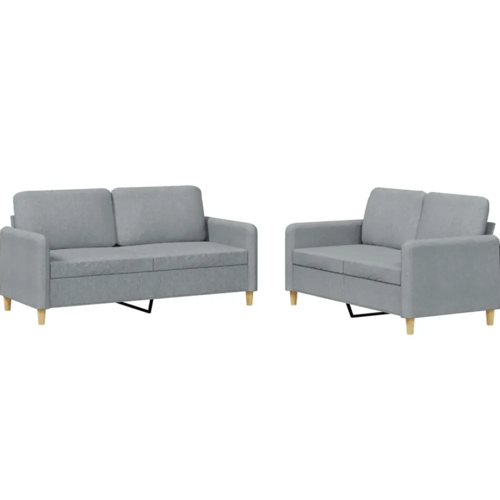 vidaXL Juego de sofás con cojines 2 piezas tela Gris claro Discount