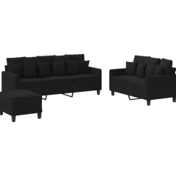 vidaXL Juego de sofás con cojines 3 piezas tela Negro Clearance