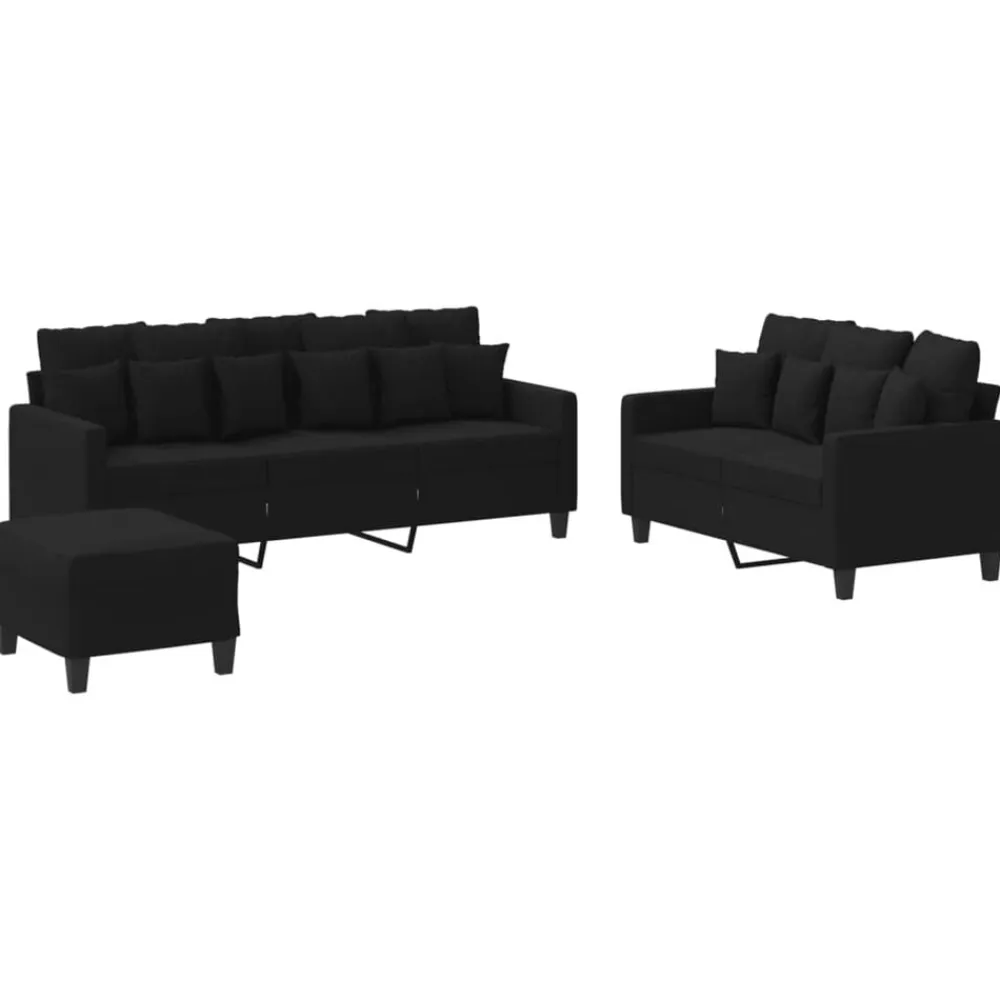 vidaXL Juego de sofás con cojines 3 piezas tela Negro Clearance