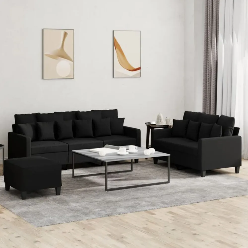 vidaXL Juego de sofás con cojines 3 piezas tela Negro Clearance