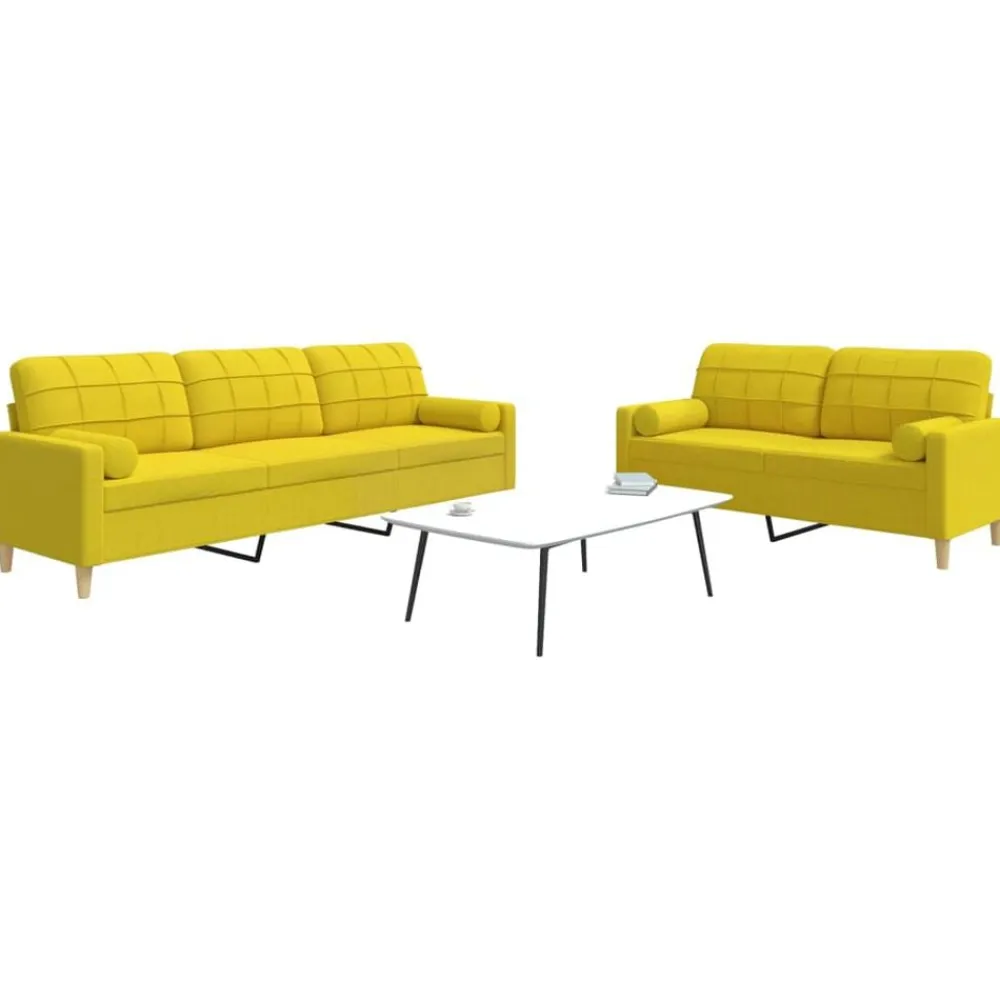 vidaXL Juego de sofás con cojines 2 piezas tela Amarillo claro Best