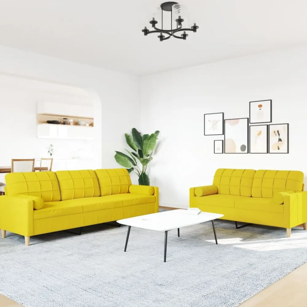 vidaXL Juego de sofás con cojines 2 piezas tela Amarillo claro Best