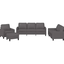 vidaXL Juego de sofás con cojines 4 piezas cuero sintético Gris Outlet