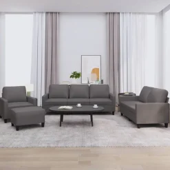 vidaXL Juego de sofás con cojines 4 piezas cuero sintético Gris Outlet