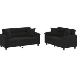 vidaXL Juego de sofás con cojines 2 piezas tela microfibra Negro Clearance