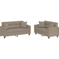 vidaXL Sofás-Juego de sofás con cojines 2 piezas tela microfibra gris taupe