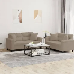 vidaXL Sofás-Juego de sofás con cojines 2 piezas tela microfibra gris taupe