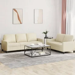 vidaXL Juego de sofás con cojines 2 piezas cuero sintético Crema Best