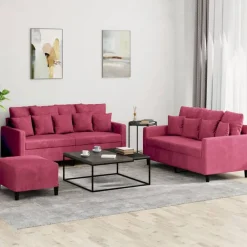 vidaXL Juego de sofás con cojines 3 piezas terciopelo rojo tinto Rojo vino tinto Discount