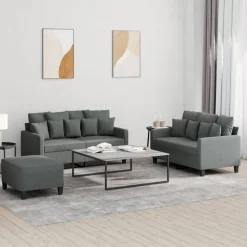 vidaXL Juego de sofás con cojines 3 piezas tela Gris oscuro Clearance