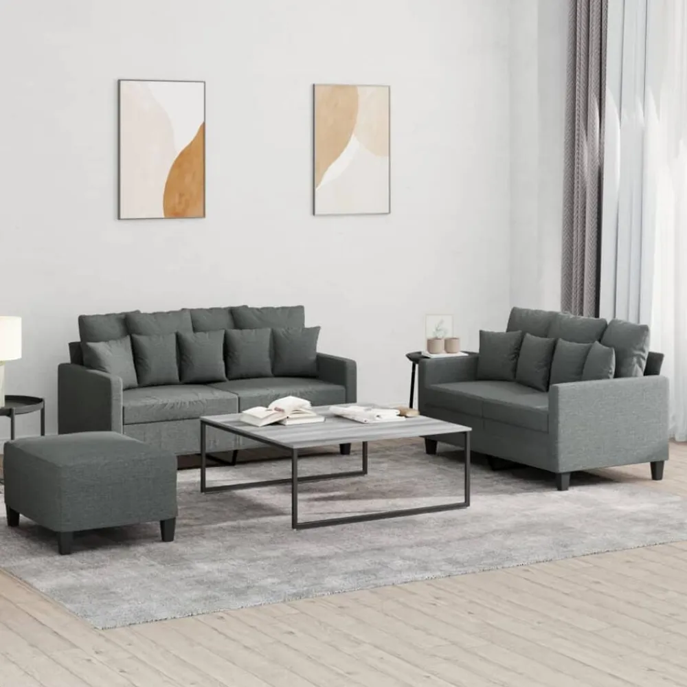 vidaXL Juego de sofás con cojines 3 piezas tela Gris oscuro Clearance