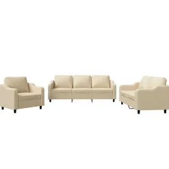 vidaXL Juego de sofás con cojines 3 piezas tela Crema Discount