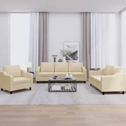 vidaXL Juego de sofás con cojines 3 piezas tela Crema Discount