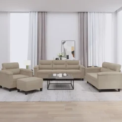 vidaXL Sofás-Juego de sofás con cojines 3 piezas tela microfibra taupe