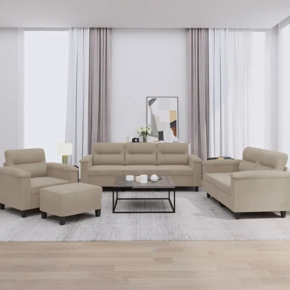 vidaXL Sofás-Juego de sofás con cojines 3 piezas tela microfibra taupe
