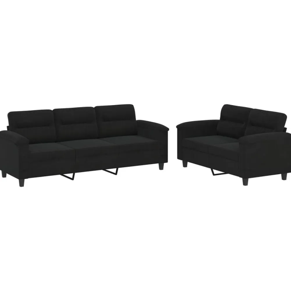 vidaXL Juego de sofás con cojines 2 piezas tela microfibra Negro Outlet