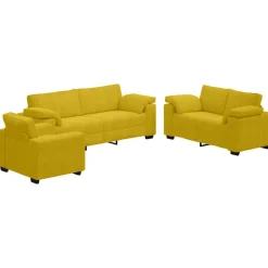 vidaXL Juego de sofás con cojines 3 piezas terciopelo Amarillo Hot
