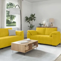vidaXL Juego de sofás con cojines 3 piezas terciopelo Amarillo Hot