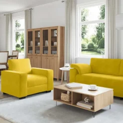vidaXL Juego de sofás con cojines 3 piezas terciopelo Amarillo Hot