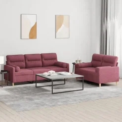 vidaXL Sofás-Juego de sofás con cojines 2 piezas tela rojo tinto