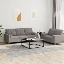 vidaXL Sofás-Juego de sofás con cojines 2 piezas tela gris taupe