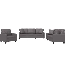 vidaXL Juego de sofás con cojines 3 piezas cuero sintético Gris Hot