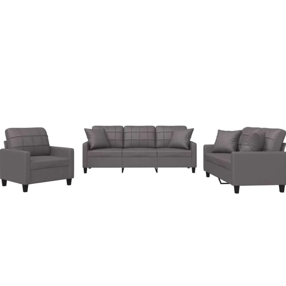 vidaXL Juego de sofás con cojines 3 piezas cuero sintético Gris Hot