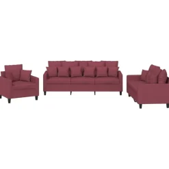 vidaXL Juego de sofás con cojines 3 piezas tela rojo tinto Rojo vino tinto Hot
