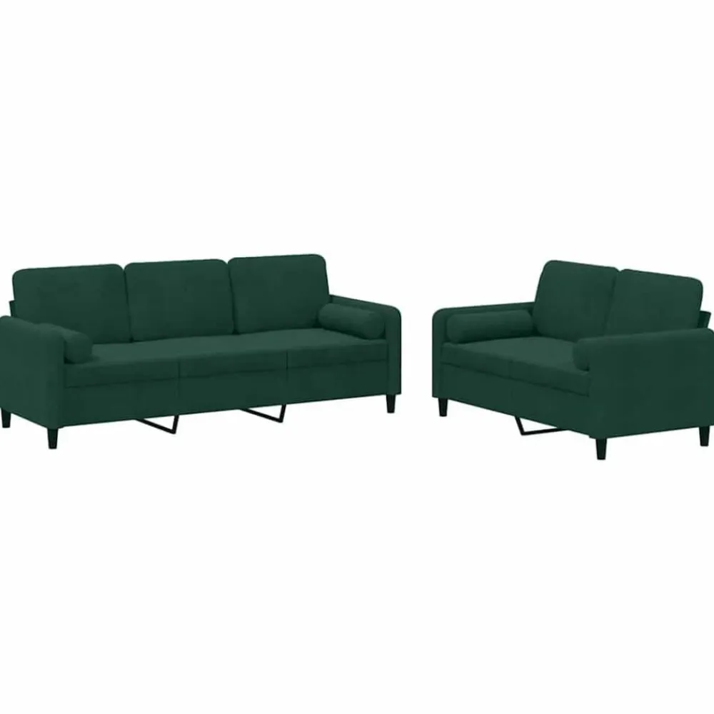 vidaXL Juego de sofás con cojines 2 piezas terciopelo Verde oscuro Hot
