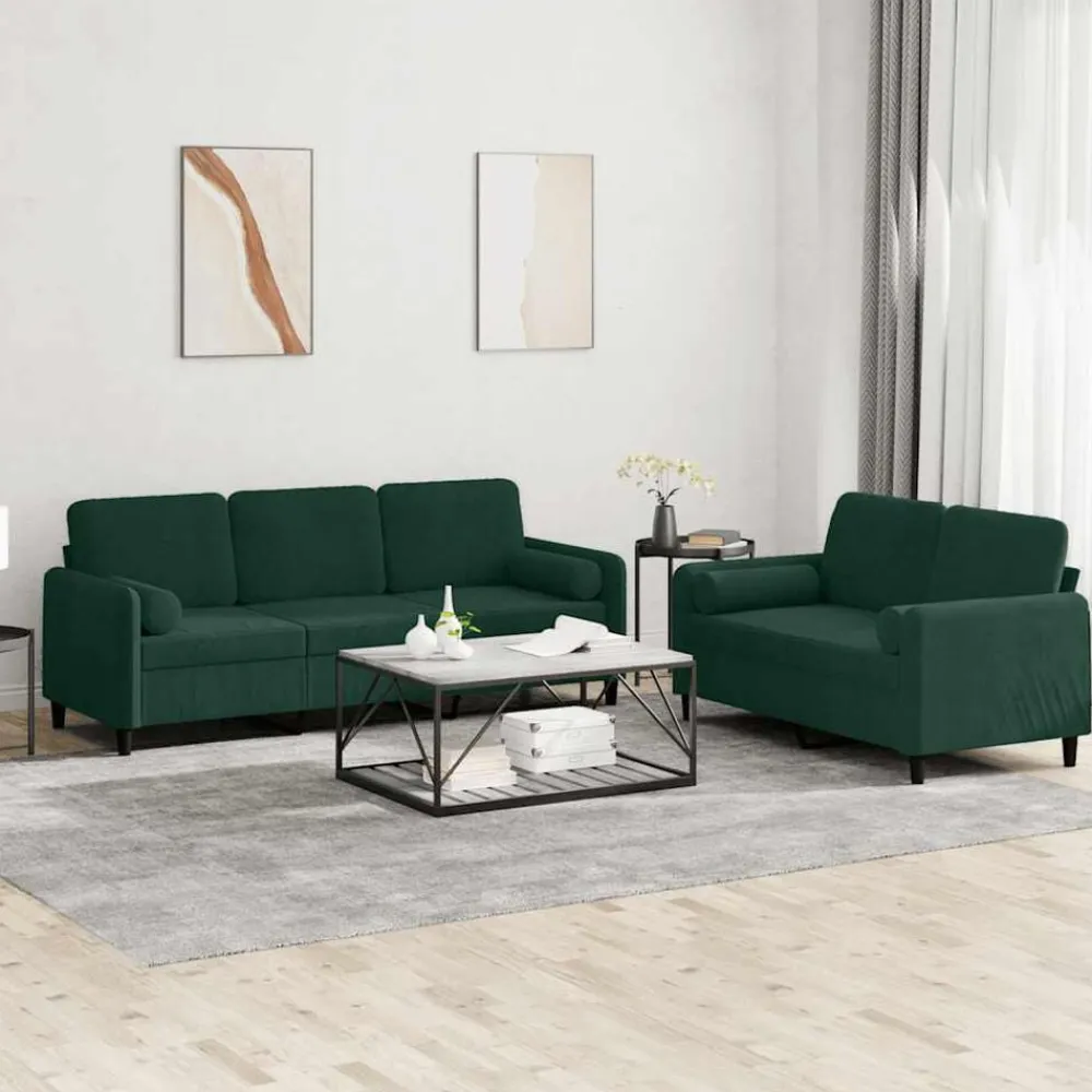 vidaXL Juego de sofás con cojines 2 piezas terciopelo Verde oscuro Hot