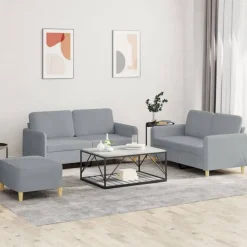 vidaXL Juego de sofás con cojines 3 piezas tela Gris claro Online
