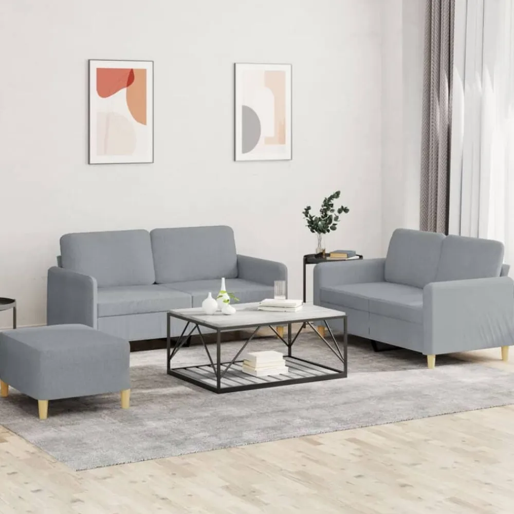 vidaXL Juego de sofás con cojines 3 piezas tela Gris claro Online