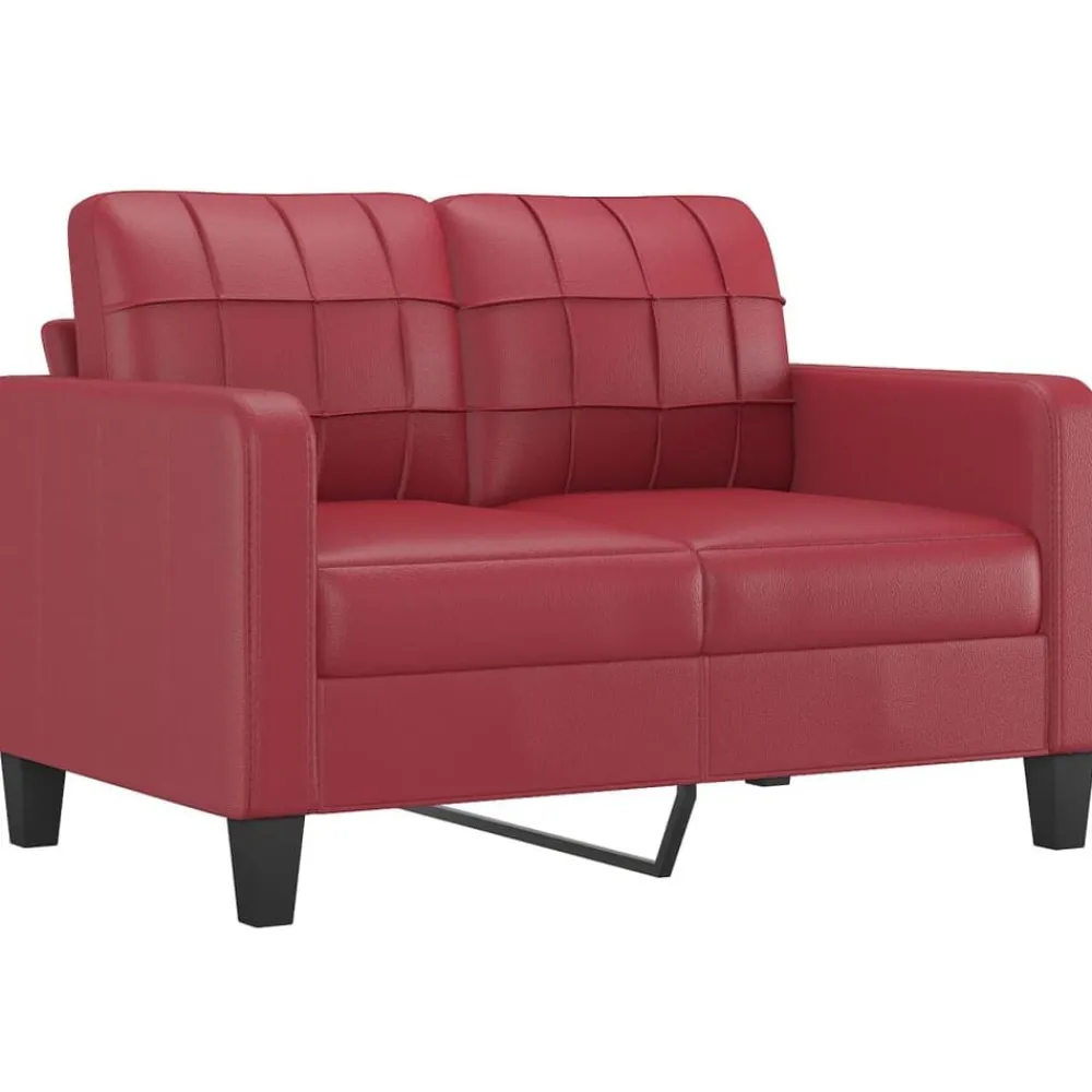 vidaXL Sofás-Juego de sofás con cojines 3 piezas cuero sintético rojo tinto